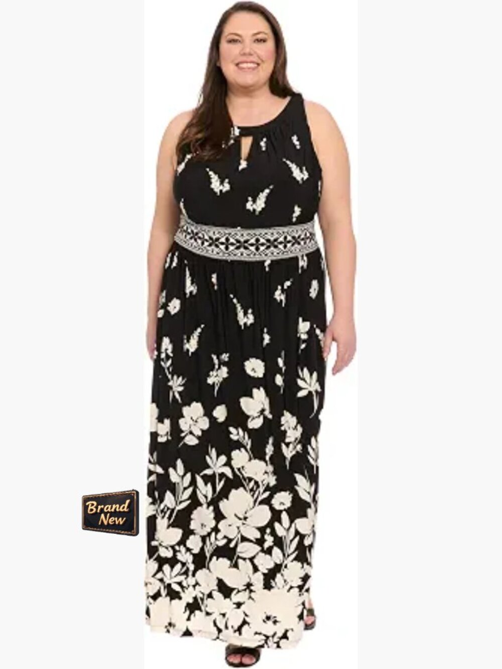 Sleeveless Empire Waist Halter Maxi Dress Floral A-Line Wedding Guest
